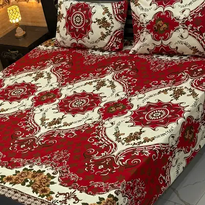 3 Pcs Cotton Sotton Printed Double Bedsheet