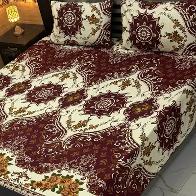 3 Pcs Cotton Sotton Printed Double Bedsheet