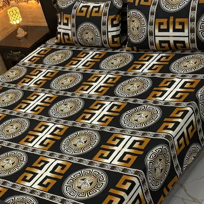 3 Pcs Cotton Sotton Printed Double Bedsheet