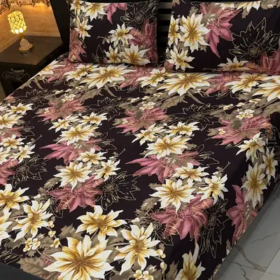 3 Pcs Cotton Sotton Printed Double Bedsheet