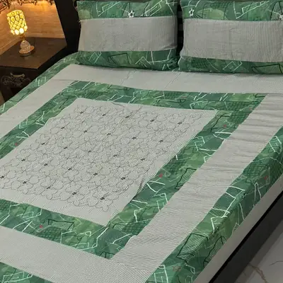 3 Pcs Cotton Patchwork Double Bedsheet