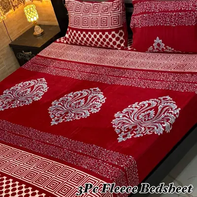 3 Pcs Fleece Printed Double Bedsheet