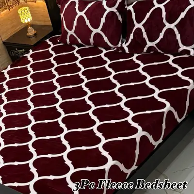 3 Pcs Fleece Printed Double Bedsheet