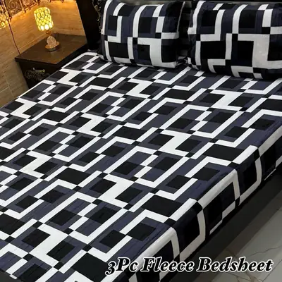 3 Pcs Fleece Printed Double Bedsheet