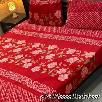 3 Pcs Fleece Printed Double Bedsheet