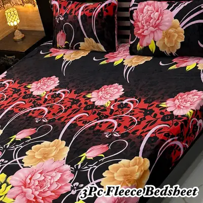 3 Pcs Fleece Printed Double Bedsheet