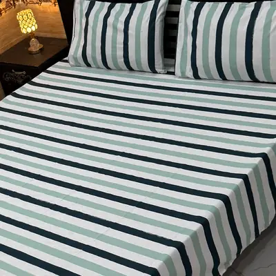 3 Pcs Cotton Printed Double Bedsheet