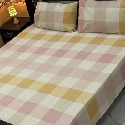 3 Pcs Cotton Printed Double Bedsheet