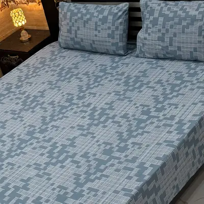 3 Pcs Cotton Printed Double Bedsheet