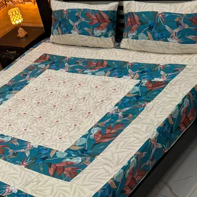 3 Pcs Cotton Patchwork Double Bedsheet