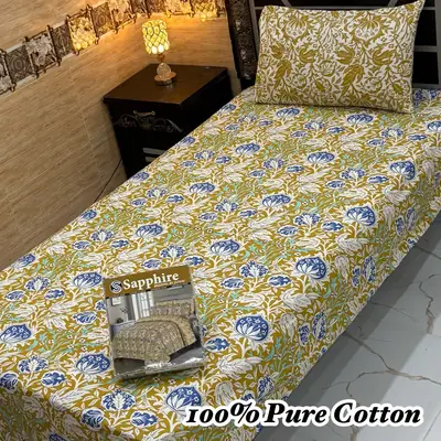 3 Pcs Cotton Printed Double Bedsheet