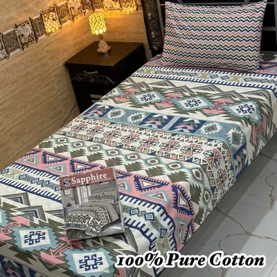 3 Pcs Cotton Printed Double Bedsheet