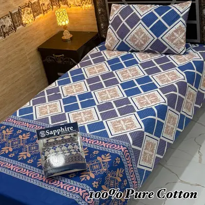 3 Pcs Cotton Printed Double Bedsheet
