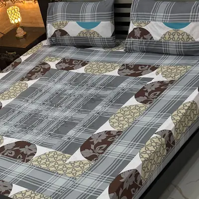 3 Pcs Cotton Patchwork Double Bedsheet