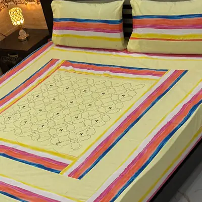 3 Pcs Cotton Patchwork Double Bedsheet