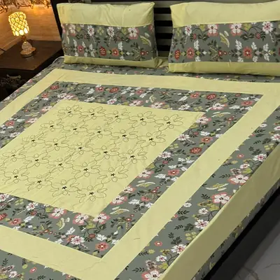 3 Pcs Cotton Patchwork Double Bedsheet