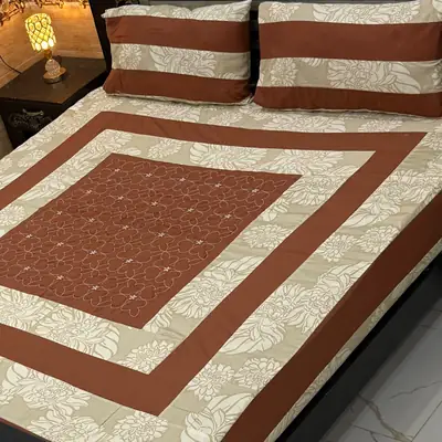 3 Pcs Cotton Patchwork Double Bedsheet