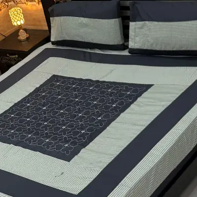 3 Pcs Cotton Patchwork Double Bedsheet