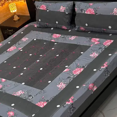 3 Pcs Cotton Patchwork Double Bedsheet