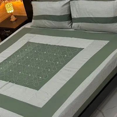 3 Pcs Cotton Patchwork Double Bedsheet