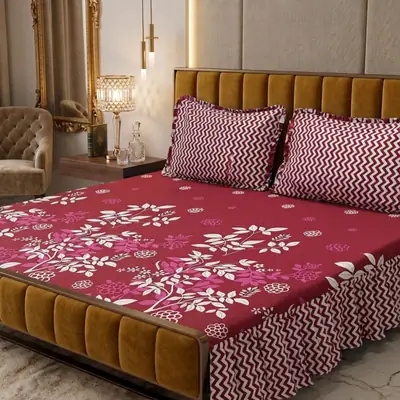 3 Pcs Cotton Salonica Frill Double Bedsheet