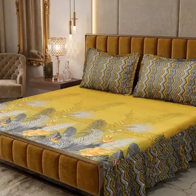3 Pcs Cotton Salonica Frill Double Bedsheet
