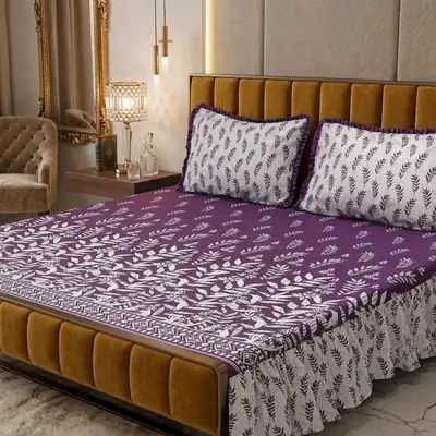 3 Pcs Cotton Salonica Frill Double Bedsheet