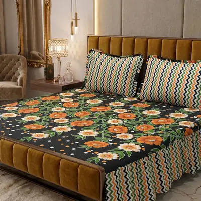 3 Pcs Cotton Salonica Frill Double Bedsheet