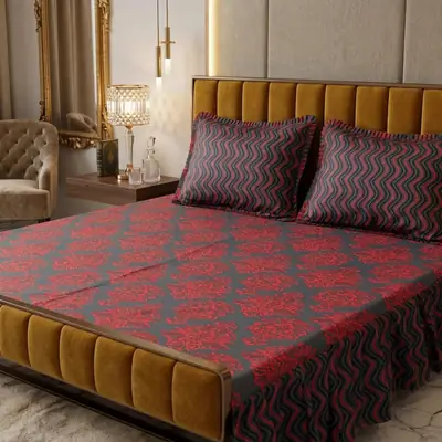 3 Pcs Cotton Salonica Frill Double Bedsheet