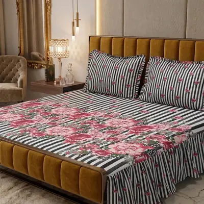 3 Pcs Cotton Salonica Frill Double Bedsheet