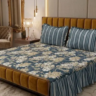 3 Pcs Cotton Salonica Frill Double Bedsheet