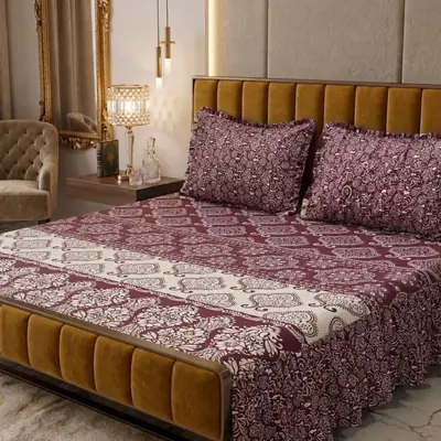 3 Pcs Cotton Salonica Frill Double Bedsheet