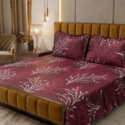 3 Pcs Cotton Salonica Frill Double Bedsheet