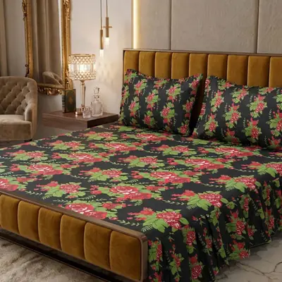 3 Pcs Cotton Salonica Frill Double Bedsheet