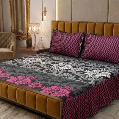 3 Pcs Cotton Salonica Frill Double Bedsheet