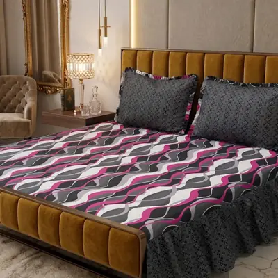 3 Pcs Cotton Salonica Frill Double Bedsheet
