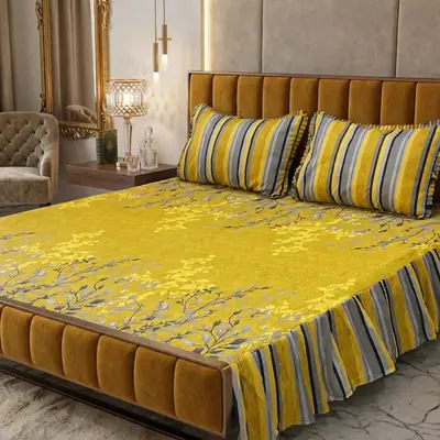3 Pcs Cotton Salonica Frill Double Bedsheet