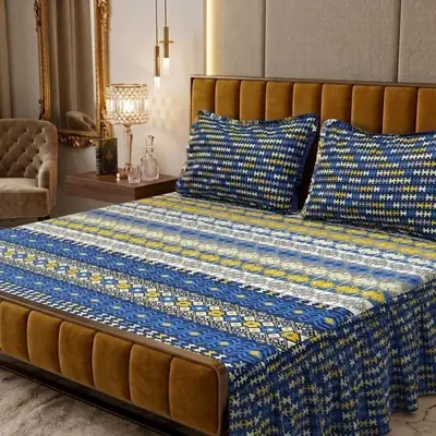 3 Pcs Cotton Salonica Frill Double Bedsheet