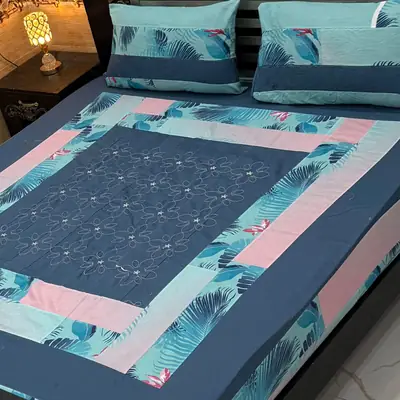 3 Pcs Cotton Patchwork Double Bedsheet