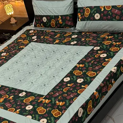 3 Pcs Cotton Patchwork Double Bedsheet
