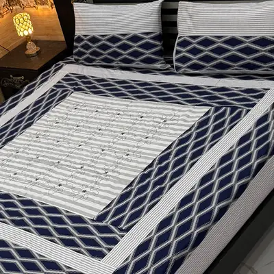 3 Pcs Cotton Patchwork Double Bedsheet