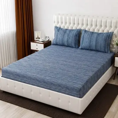3 Pcs Cotton Printed Double Bedsheet