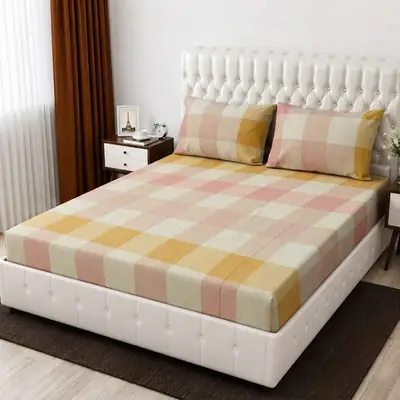 3 Pcs Cotton Printed Double Bedsheet