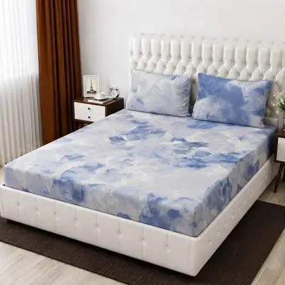 3 Pcs Cotton Printed Double Bedsheet