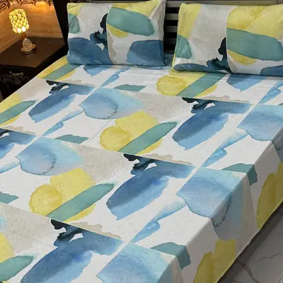 3 Pcs Cotton Printed Double Bedsheet