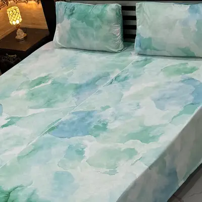 3 Pcs Cotton Printed Double Bedsheet