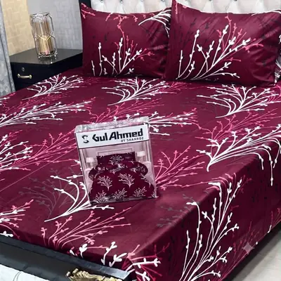 3 Pcs Cotton Salonica Printed Double Bedsheet