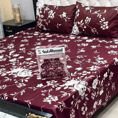 3 Pcs Cotton Salonica Printed Double Bedsheet