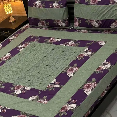 3 Pcs Cotton Sotton Patchwork Double Bedsheet