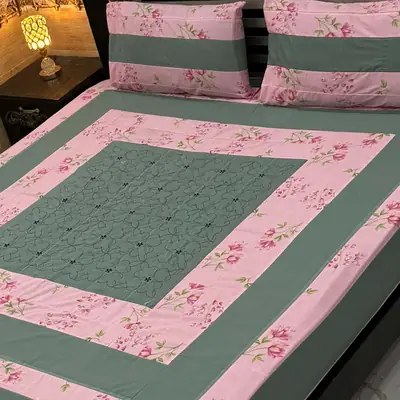 3 Pcs Cotton Sotton Patchwork Double Bedsheet